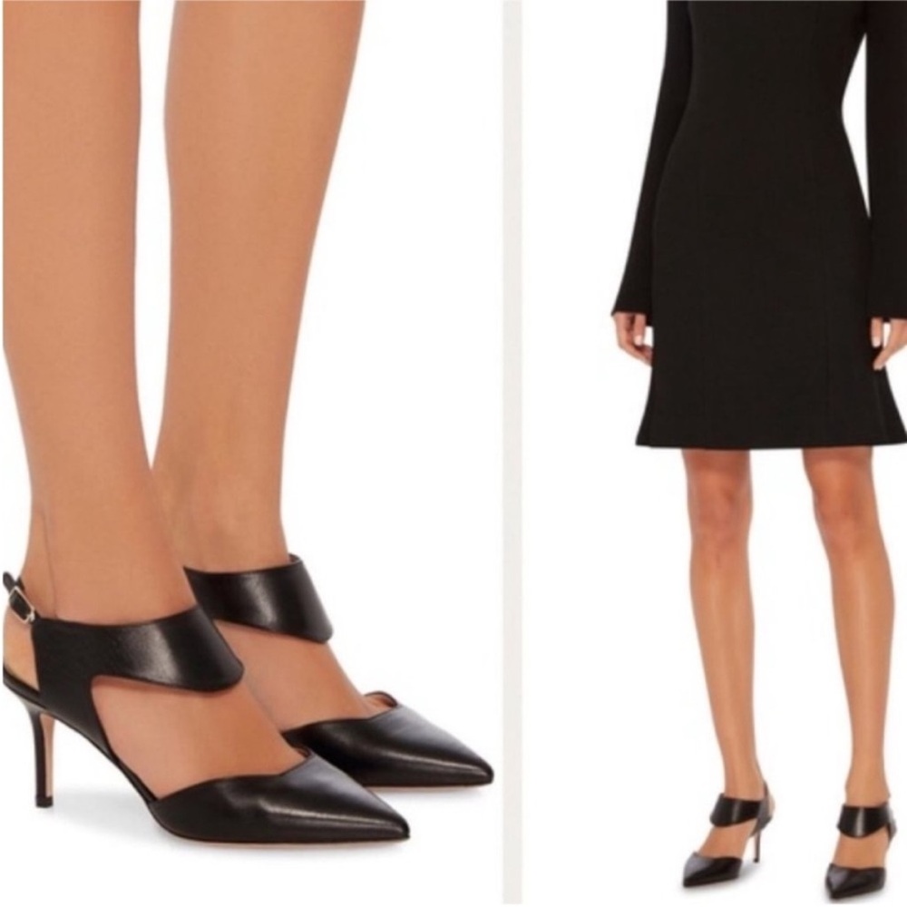 Nicholas Kirkwood Leda Black Leather Pointed Toe Ankle Strap Pumps 391/2